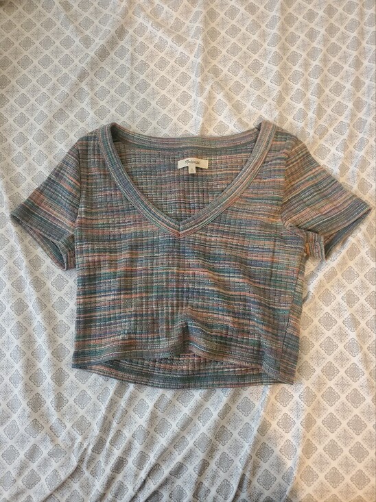 Madewell Tops - Madewell Textured Multicolor V-Neck Crop Top